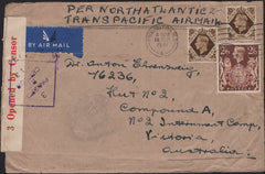 142548 1941 CENSORED AIRMAIL LONDON TO AN INTERNMENT CAMP IN AUSTRALIA WITH 1S (SG475) X 2 AND 2/6 BROWN (SG476).