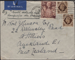 142554 1941 AIRMAIL HASTINGS, SUSSEX TO AUCKLAND WITH 1S (SG475) X 2 AND 2/6 BROWN (SG476).