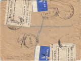 142556 1949 REGISTERED AIRMAIL INVERNESS TO QUEENSLAND, AUSTRALIA WITH 'FOUND OPEN/OFFICIALLY SEALED' LABELS 2/6 YELLOW-GREEN (SG476b) AND 5S RED (SG477).