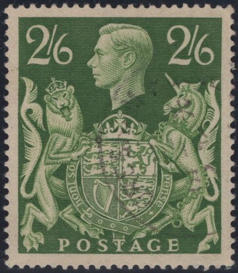 142558 1942 2/6 YELLOW-GREEN (SG476b) 'MAJOR UNICORN RE-ENTRY' VERY FINE USED.