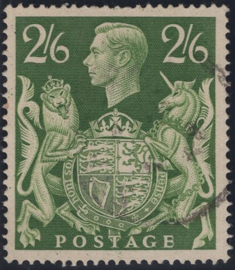 142559 1942 2/6 YELLOW-GREEN (SG476b) 'MAJOR UNICORN RE-ENTRY' VERY FINE USED.