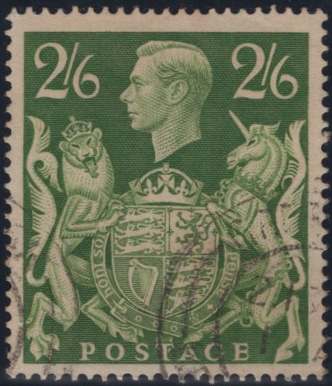 142560 1942 2/6 YELLOW-GREEN (SG476b) 'MAJOR UNICORN RE-ENTRY' VERY FINE USED.