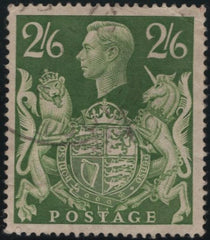 142562 1942 2/6 YELLOW-GREEN (SG476b) MINOR RE-ENTRY, GOOD USED.