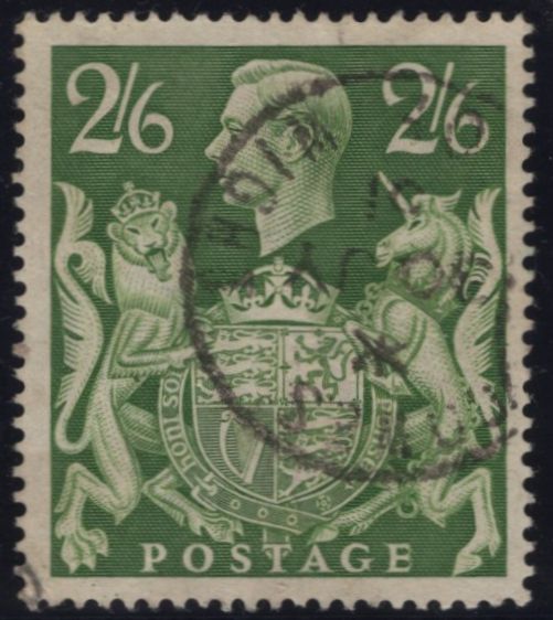 142567 1942 2/6 YELLOW-GREEN (SG476b) ''RE-ENTRY TO UNICORN' VERY FINE USED.