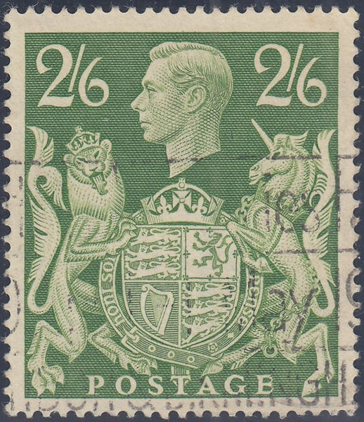 142570 1942 2/6 YELLOW-GREEN (SG476b) 'UNICORN RE-ENTRY' FINE USED.