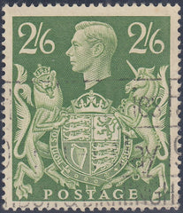 142570 1942 2/6 YELLOW-GREEN (SG476b) 'UNICORN RE-ENTRY' FINE USED.