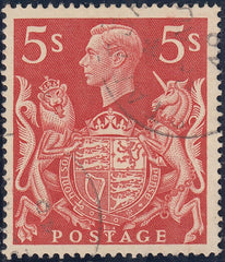 142575 1939 5S RED (SG477) 'T' GUIDE IN KING'S HAIR' FINE USED.