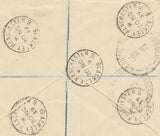 142591 1939 REGISTERED AIRMAIL BLACKLEY, MANCHESTER TO NEW ZEALAND 8D BRIGHT CARMINE (SG472) AND 10D TURQUIOSE-BLUE (SG474).