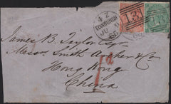 142597 1863 MAIL EDINBURGH TO HONG KONG 4D (SG80) AND 1S (SG101)/VERY SCARCE MIXED ISSUE USAGE.