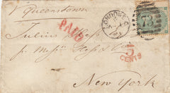 142598 1863 MAIL LONDON TO NEW YORK 1S GREEN (SG90).