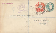 142600 1905 POSTAL STATIONERY REGISTERED MAIL LONDON TO BUDAPEST, HUNGARY.