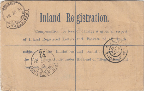 142606 1904 REGISTERED INSURED MAIL BIRMINGHAM TO AMSTERDAM, HOLLAND.