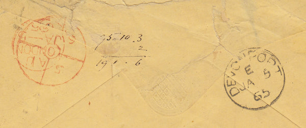 142609 1865 MAIL CHATHAM, KENT TO NATAL, SOUTH AFRICA 1S GREEN (SG90).