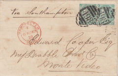 142616 1869 MAIL MANCHESTER TO URUGUAY 1S GREEN (SG117) X 2.