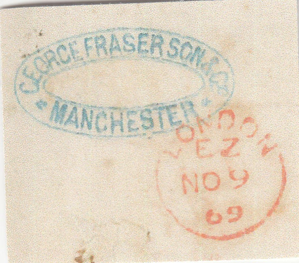 142616 1869 MAIL MANCHESTER TO URUGUAY 1S GREEN (SG117) X 2.