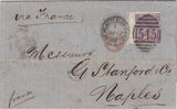 142618 PAIR 1869 AND 1870 COVERS UK TO ITALY WITH 6D MAUVE  (SG109) PL.8  TRIMMED OUTSIDE WING MARGIN ILLUSTRATING SHEET SEPARATION PRIOR TO DISTRIBUTION.