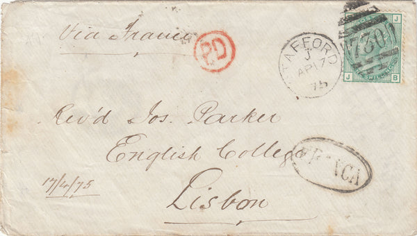 142619 1875 MAIL STAFFORD TO LISBON 1S GREEN PL.11 (SG150).