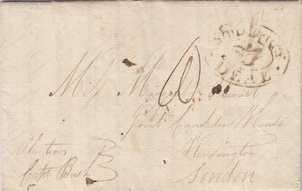 142626 1802 MAIL PETERSBURGH, U.S.A. TO KENSINGTON, LONDON GOOD STRIKE 'Ship Letter/CROWN/DEAL' HANDSTAMP IN BLACK 'Robertson S7'.