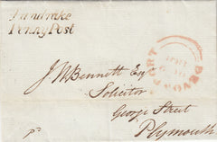 142628 1841 MAIL LANDRAKE, CORNWALL TO PLYMOUTH WITH 'Landrake/ Penny Post'  HANDSTAMP (CO135).