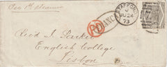 142639 1873 MAIL STAFFORD TO LISBON 6D GREY PL.12 (SG125).