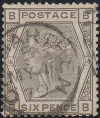 142653 1878 6D GREY PL.16 (SG147) VERY FINE USED.