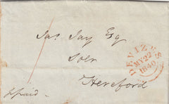 142676 1840 MAIL DEVIZES, WILTS TO HEREFORD, POST PAID IN CASH, PRESUMABLY NO PENNY BLACKS AVAILABLE.