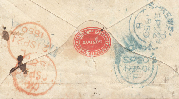 142682 1850 MAIL LONDON TO BRIGHTON REDIRECTED TO SHREWSBURY 1D (SG8) AND 'MARINE-PARADE' RECEIVERS HANDSTAMP IN BLACK (SX244).