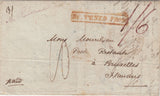 142684 1840 MAIL SANDWICH, KENT TO BRUSSELS WITH HANDSTAMPS 'RETURNED FROM' IN RED (L1154a) AND 'REBUT' IN BLUE.