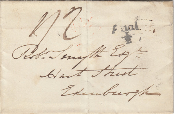 142688 1836 WRAPPER WESTON SUPER MARE, SOMS TO EDINBURGH WITH 'Crofs/Penny Post' HANDSTAMP (SO437).
