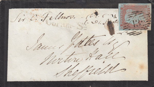 142689 1847 MOURNING ENVELOPE LONDON TO SHEFFIELD 1D PL.71 (SG9).