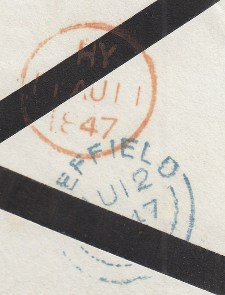 142689 1847 MOURNING ENVELOPE LONDON TO SHEFFIELD 1D PL.71 (SG9).