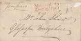 142695 1840 WRAPPER TO GLOSSOP, DERBYS 'HOWDEN' DATE STAMP DE 26 1840 WITH FINE STRIKE 'Missent to/Derby R.O.' HANDSTAMP IN RED (DY165) EARLIST RECORDED UNDATED RAILWAY CANCELLATION.