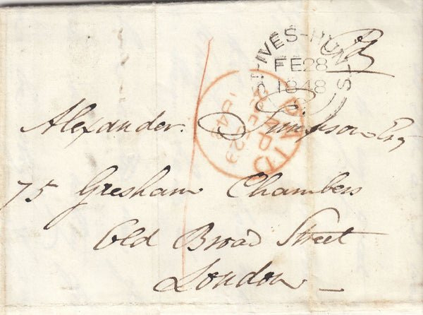 142698 1848 MAIL ST IVES, HUNTS TO LONDON, LEAP YEAR USAGE.