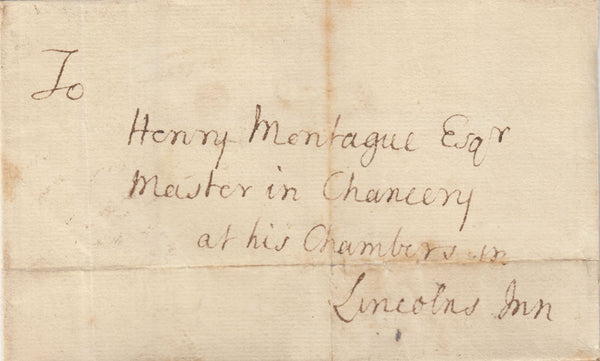 142699 1746 MAIL TO QUEEN ANNE'S BOUNTY, DOCKWRA HANDSTAMP.
