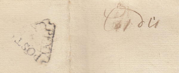 142699 1746 MAIL TO QUEEN ANNE'S BOUNTY, DOCKWRA HANDSTAMP.