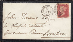 142701 1860 MOURNING ENVELOPE USED IN LONDON WITH 'HAMPTON COURT' UDC IN BLUE.