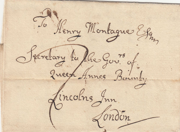 142704 1758 MAIL UFFORD, SUFFOLK TO QUEEN ANNES BOUNTY, LONDON 'IPS/WICH' TWO LINE HANDSTAMP (SK180).