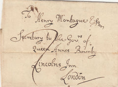 142704 1758 MAIL UFFORD, SUFFOLK TO QUEEN ANNES BOUNTY, LONDON 'IPS/WICH' TWO LINE HANDSTAMP (SK180).
