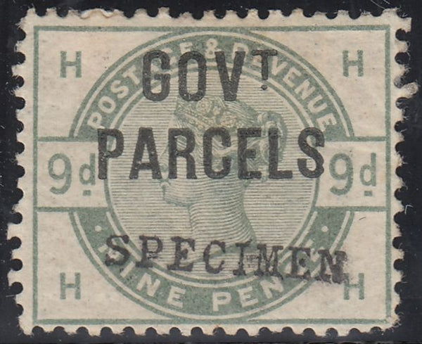 142710 1883 9D DULL GREEN 'GOVT PARCELS' OVERPRINTED 'SPECIMEN' (SGO63s)/SPEC L20s) GOOD UNUSED.