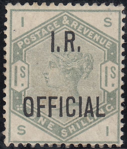 142712 1885 1S DULL GREEN 'I.R. OFFICIAL' (SGO7) GOOD UNUSED.
