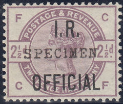 142714 1885 2½D LILAC 'I.R. OFFICIAL' OVERPRINTED 'SPECIMEN' TYPE 9 (SGO6s) FINE UNUSED.