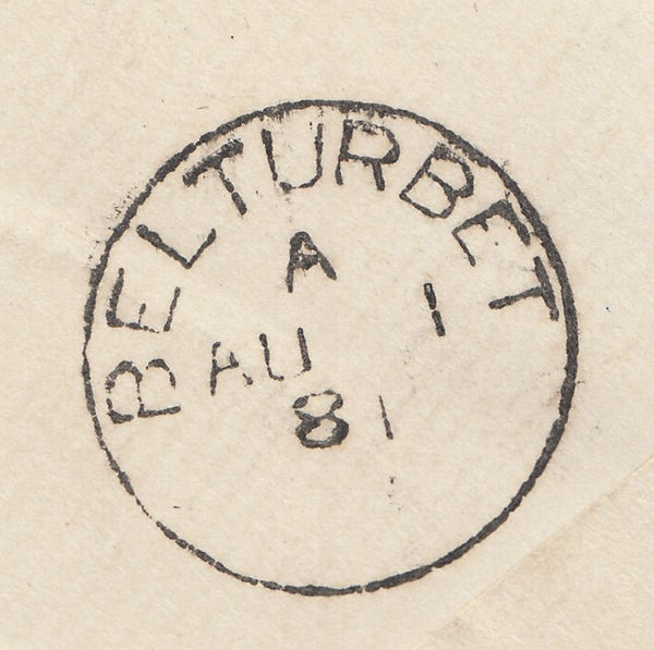 142718 1881 MAIL WINCHESTER, HANTS TO BELTURBET, IRELAND 1D LILAC 14 DOTS (SG170).