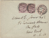 142719 1901 ENVELOPE WAKEFIELD, WEST YORKS TO U.S.A. 1D PINK EMBOSSED AND 1D LILAC (SG172) X 2.