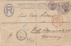 142722  1886 REGISTERED ENVELOPE  DUBLIN TO KIEL, GERMANY WITH 2½D LILAC (SG190) X 2.