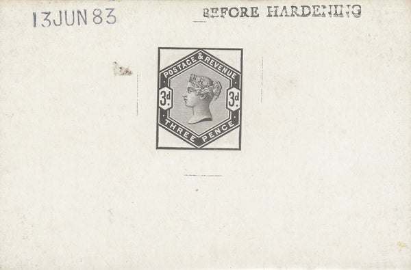 142726 1883 3D LILAC (SG191) DIE PROOF DATED 1883 ENDORSED 'BEFORE HARDENING'.