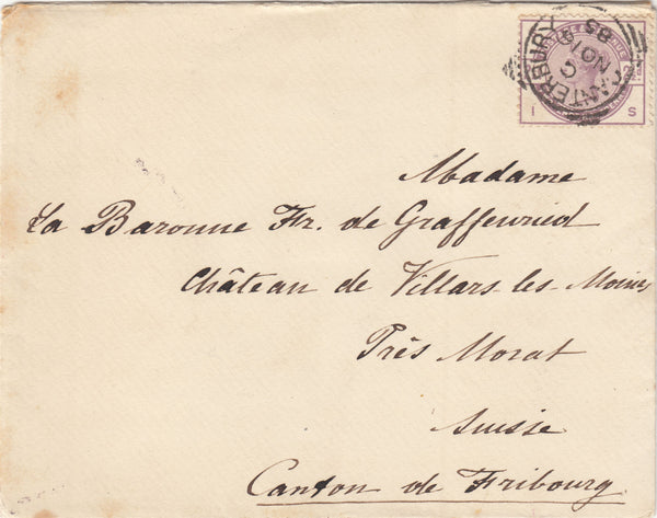 142727 1885 MAIL CANTERBURY, KENT TO SWITZERLAND 2½D LILAC (SG190).