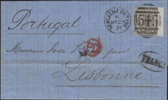 142729 1874 MAIL NEWCASTLE ON TYNE TO LISBON, 6D GREY PL.13 (SG147).