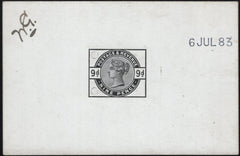 142733 1883 9D DULL GREEN (SG195) DIE PROOF DATED '6 JUL 83'.