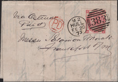 142738 1873 MAIL HULL TO FRANKFURT,  3D ROSE PL.9 (SG103).