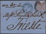 142739 1868 MAIL LONDON TO TRIESTE 6D LILAC PL.6 (SG104).
